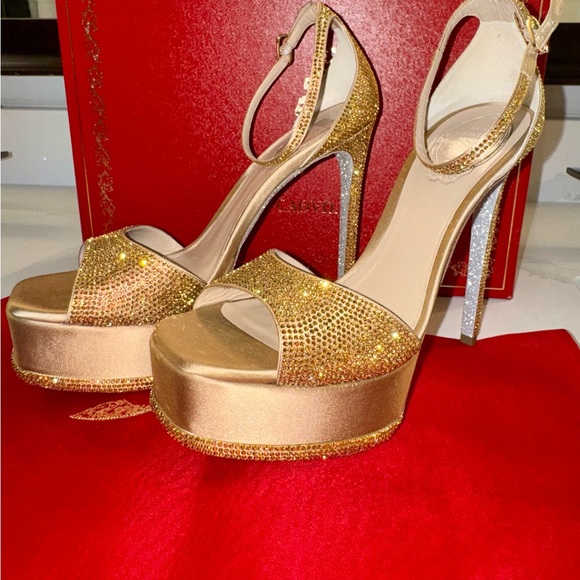 Rene Caovilla Shoes - Rene Caovilla - Crystal Gold Platform Heels - New - 38 US